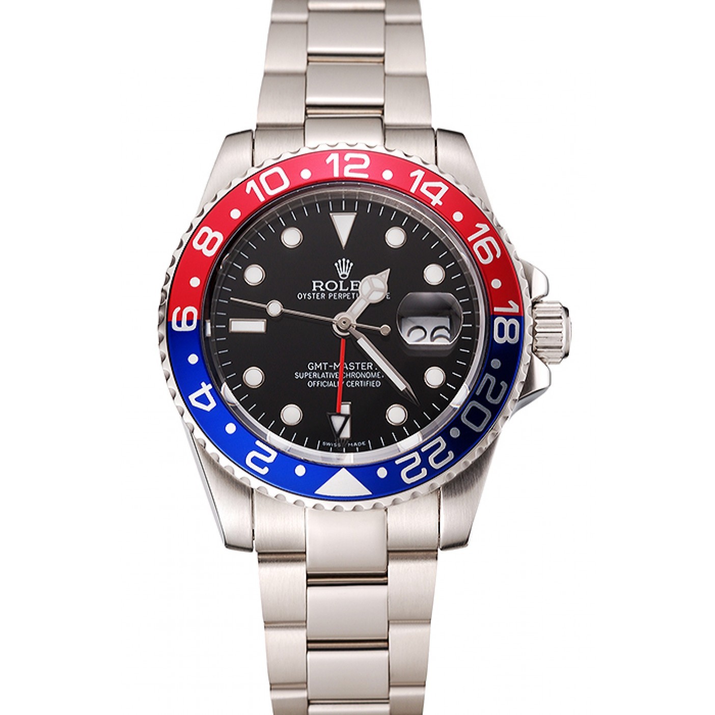 Swiss Rolex GMT Master II Black Dial Pepsi Bezel Stainless Steel Case And Bracelet 1453751